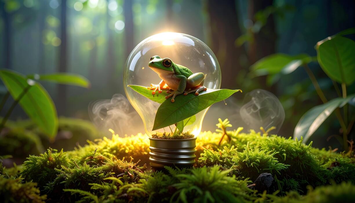 a-tranquil-woodland-scene-showcases-a-small-green-frog-resting-on-a-leaf-inside-a-glowing-lightbulb-nestled-amongst-lush-greenery-photo (1)